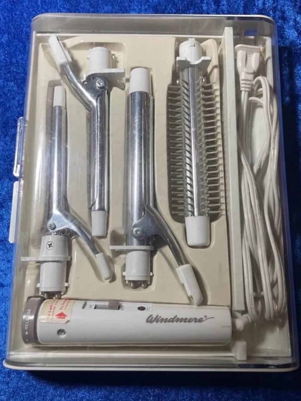 Vintage Windmere Gentle Curls Trio Velvet Flocked Curling Iron Set Case Works